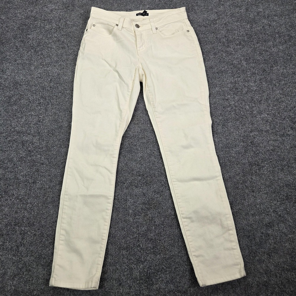 Eileen Fisher Jeans Womens 2‎ Ecru High Rise Skinny Stretch Denim Pants Made USA